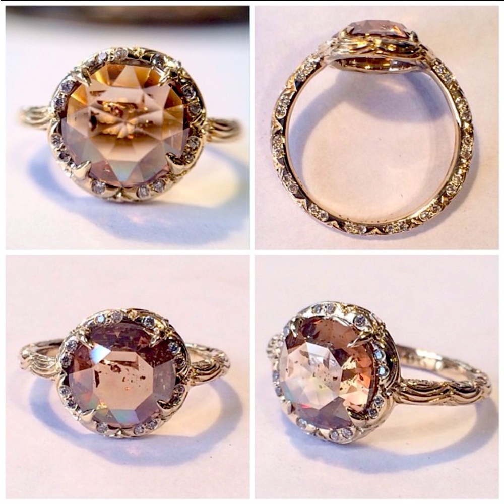 Digby & Iona Champagne Diamond Ring 1.86 carat rose cut 14k yellow gold size 5.5